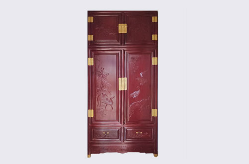 开平高端中式家居装修深红色纯实木衣柜