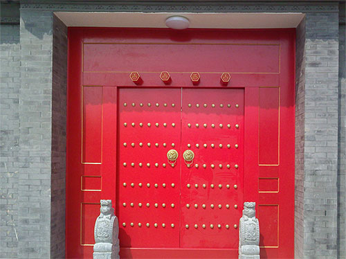 开平中国传统四合院系列朱红色中式木制大门木作
